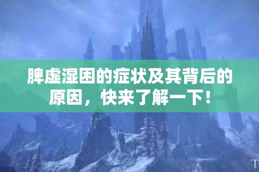 脾虚湿困的症状及其背后的原因，快来了解一下！